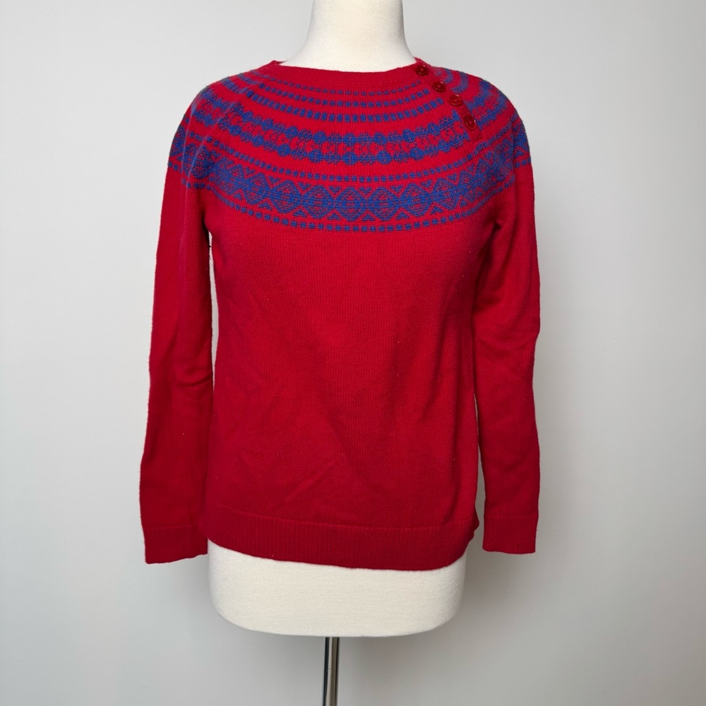 Talbots Red and Blue Patterned Fair Isle Sweater size small womens